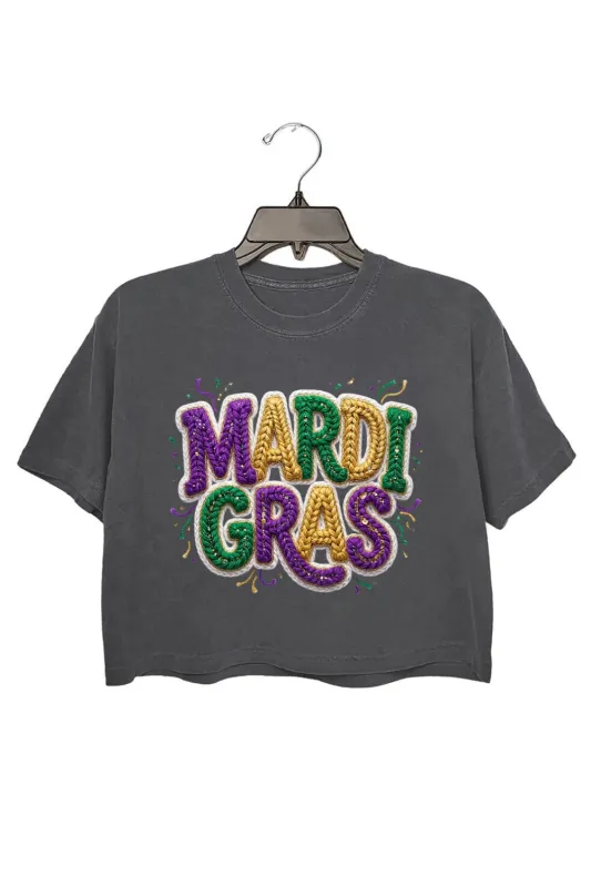 Faux Yarn Mardi Gras Print Crop Top For Women sold by Fancy Tees