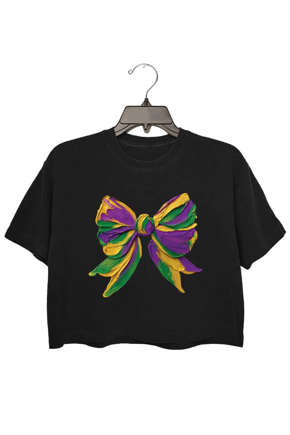 Mardi Gras Bow Brushstroke Crop Top For Women sold by Fancy Tees product image thumbnail 3