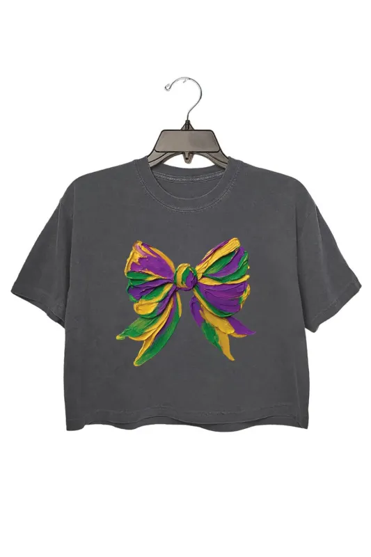 Mardi Gras Bow Brushstroke Crop Top For Women sold by Fancy Tees