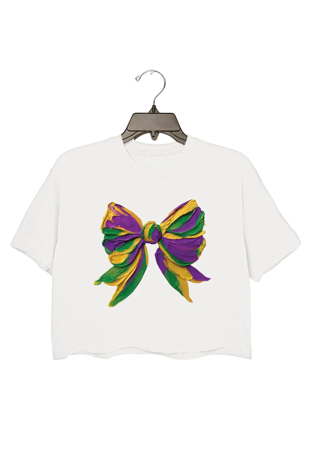 Mardi Gras Bow Brushstroke Crop Top For Women sold by Fancy Tees product image thumbnail 2