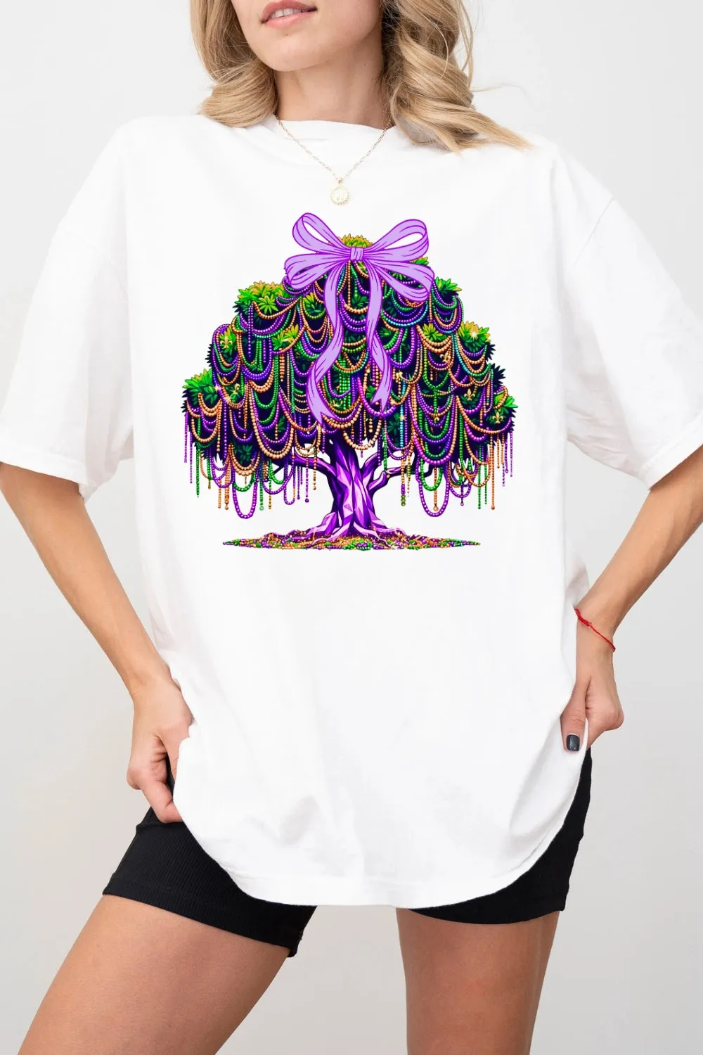 Mardi Gras Beads Tree Tee For Women sold by Fancy Tees product image thumbnail 3