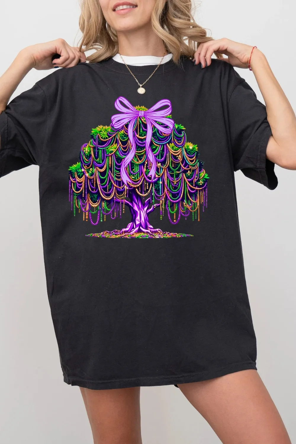 Mardi Gras Beads Tree Tee For Women sold by Fancy Tees product image thumbnail 4