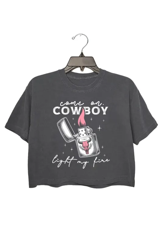 Come On Cowboy Light My Fire Crop Top For Women sold by Fancy Tees