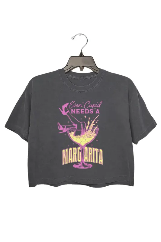 Even Cupid Needs A Margarita Crop Top For Women sold by Fancy Tees