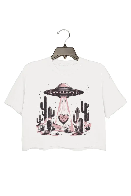 Pink UFO Is Beaming Up A Heart Crop Top For Women sold by Fancy Tees