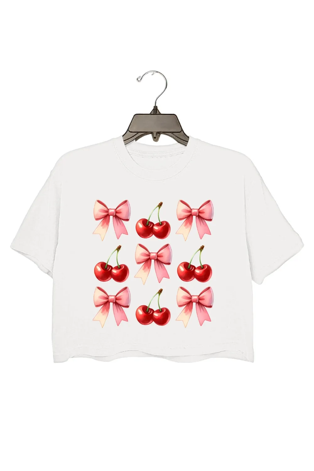 Cherries Bows Valentine Crop Top For Women sold by Fancy Tees product image thumbnail 2