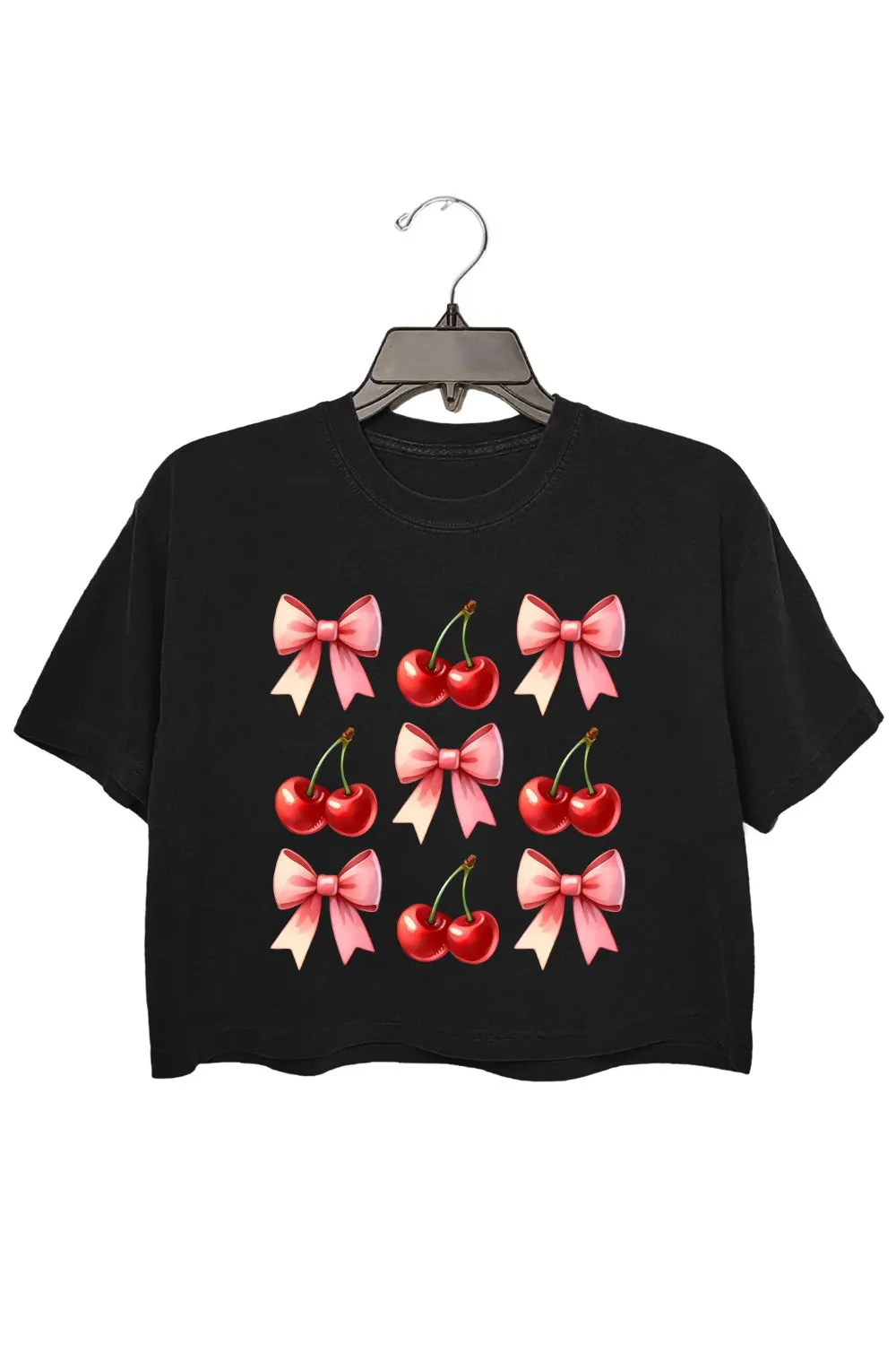 Cherries Bows Valentine Crop Top For Women sold by Fancy Tees product image thumbnail 3