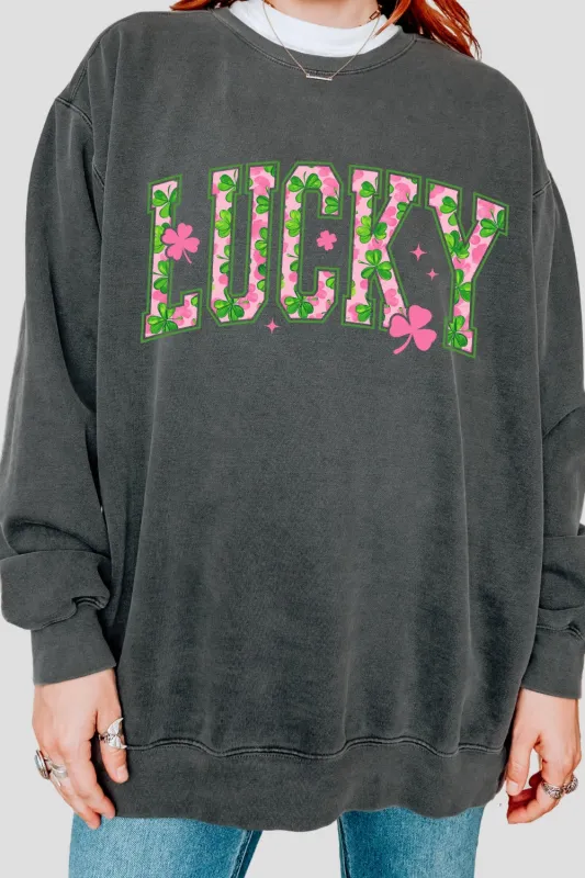 Pink Shamrock Lucky St Patrick's Day Sweatshirt For Women sold by Fancy Tees
