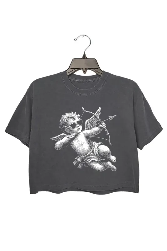 Halftone Cupid Trendy Valentine Crop Top For Women sold by Fancy Tees