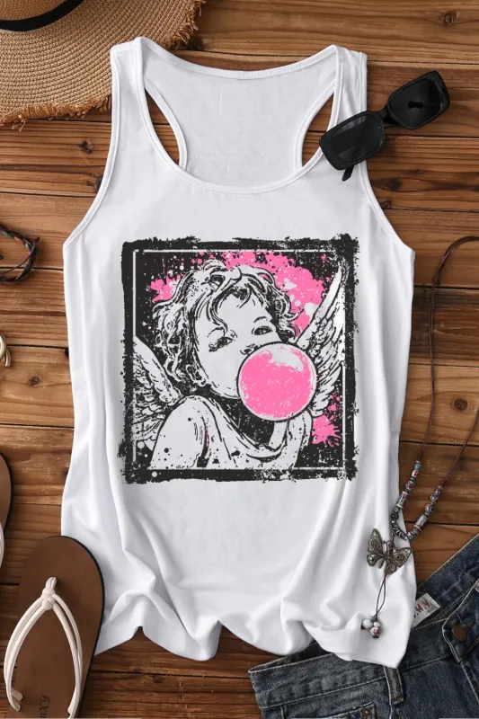 Preppy Cupid Blowing Bubble Vday Tank Top For Women sold by Fancy Tees
