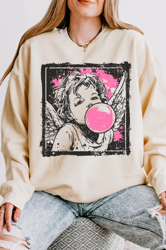 Preppy Cupid Blowing Bubble Vday Sweatshirt For Women sold by Fancy Tees