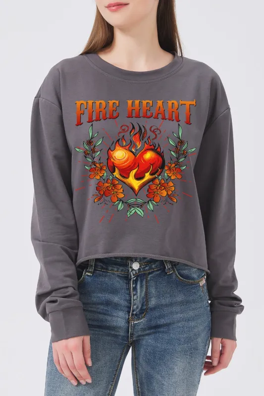 Fire Heart Crop Sweatshirt For Women sold by Fancy Tees