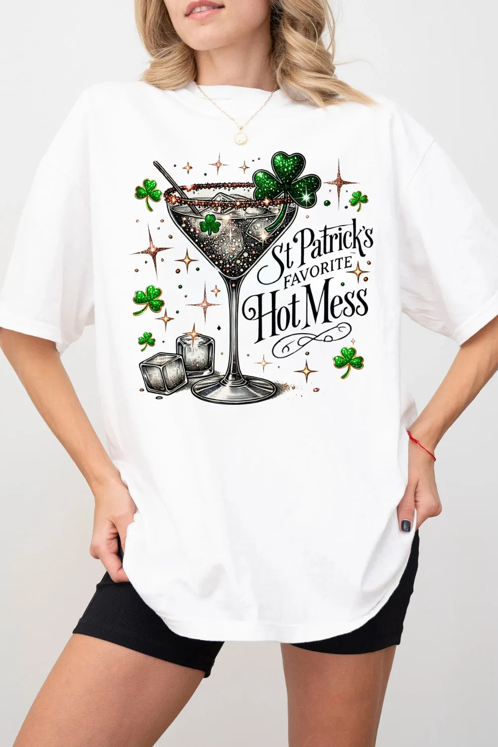 St Patrick’s Hot Mess Shamrock Cocktail Tee For Women sold by Fancy Tees product image thumbnail 2
