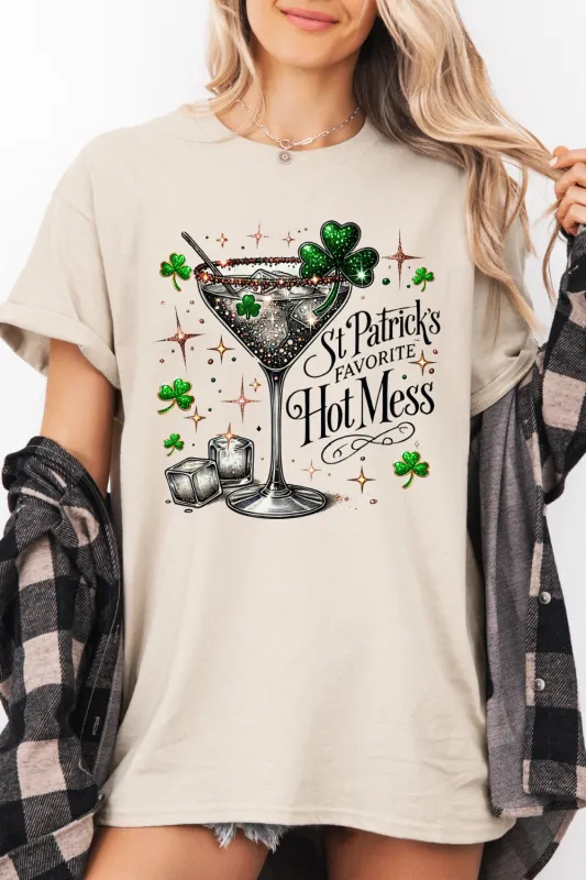 St Patrick’s Hot Mess Shamrock Cocktail Tee For Women sold by Fancy Tees