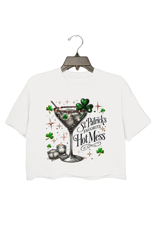 St Patrick’s Hot Mess Shamrock Cocktail Crop Top For Women made by Fancy Tees