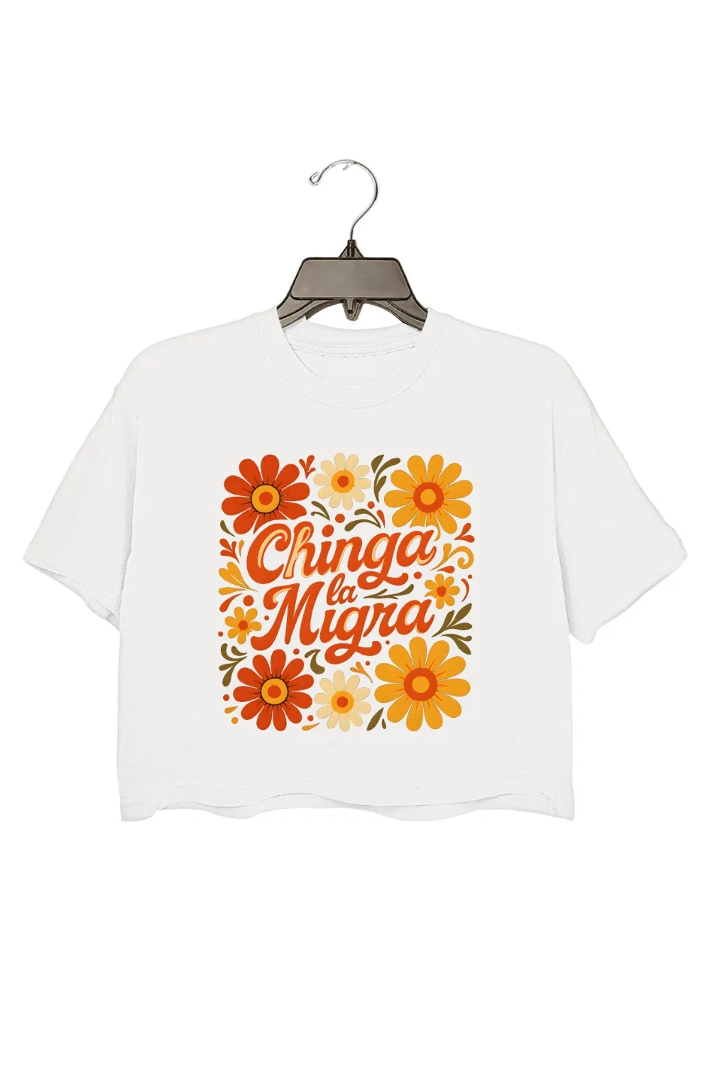 Retro Floral Spanish Phrase Crop Top For Women sold by Fancy Tees product image thumbnail 2