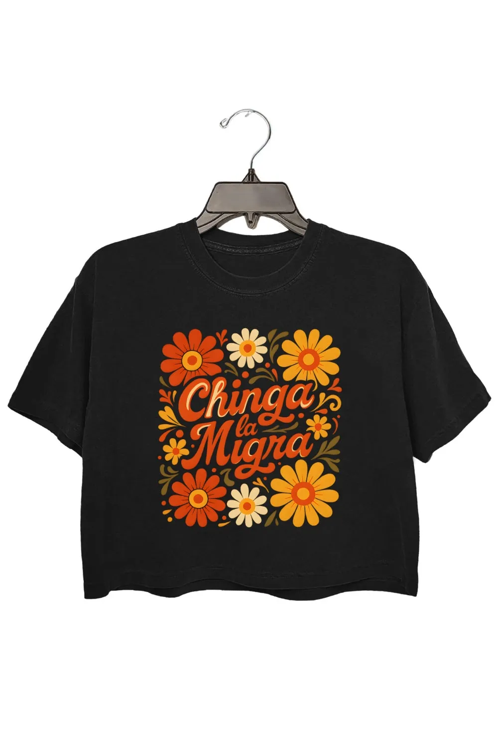 Retro Floral Spanish Phrase Crop Top For Women sold by Fancy Tees product image thumbnail 3