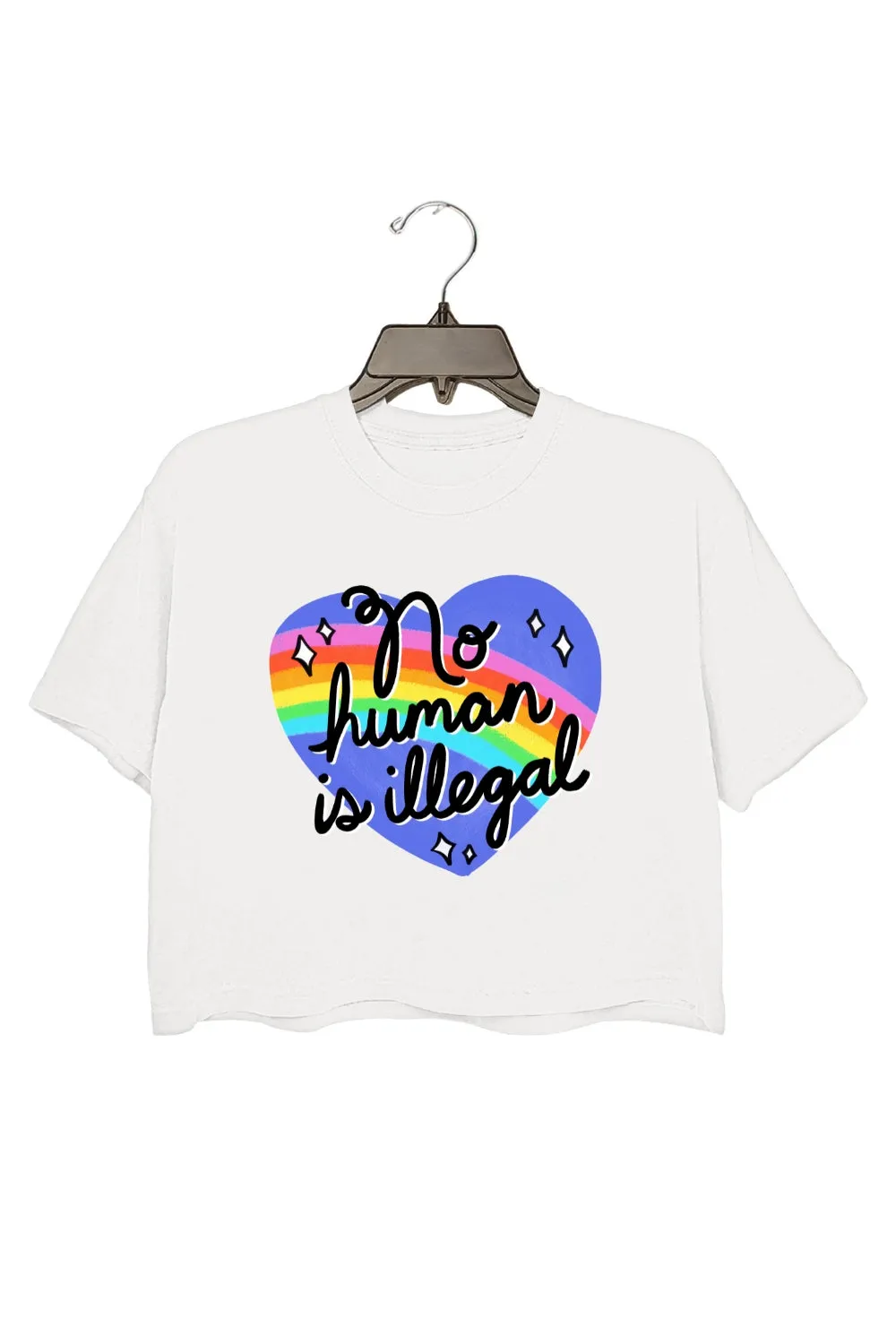 No Human is Illegal Rainbow Heart Crop Top For Women sold by Fancy Tees product image thumbnail 2