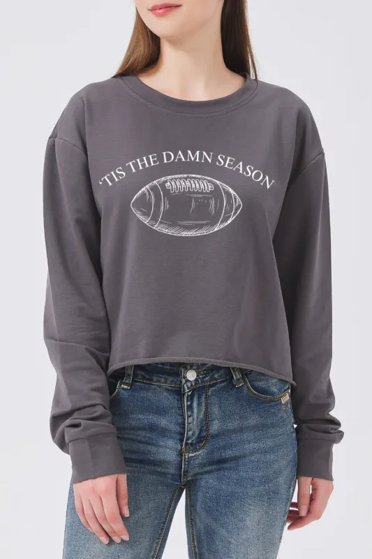 Tis The Damn Season Football Crop Sweatshirt For Women sold by Fancy Tees