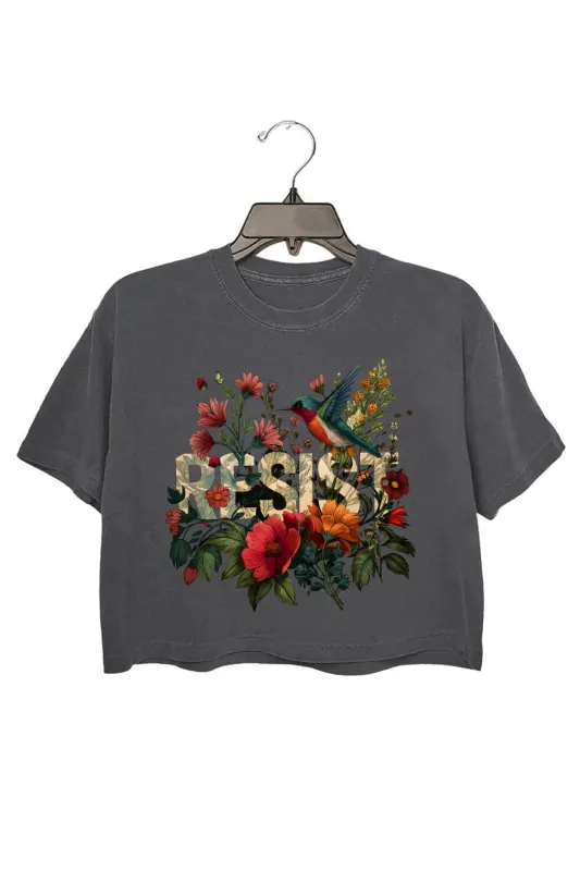 Retro Resist Bird Floral Crop Top For Women sold by Fancy Tees