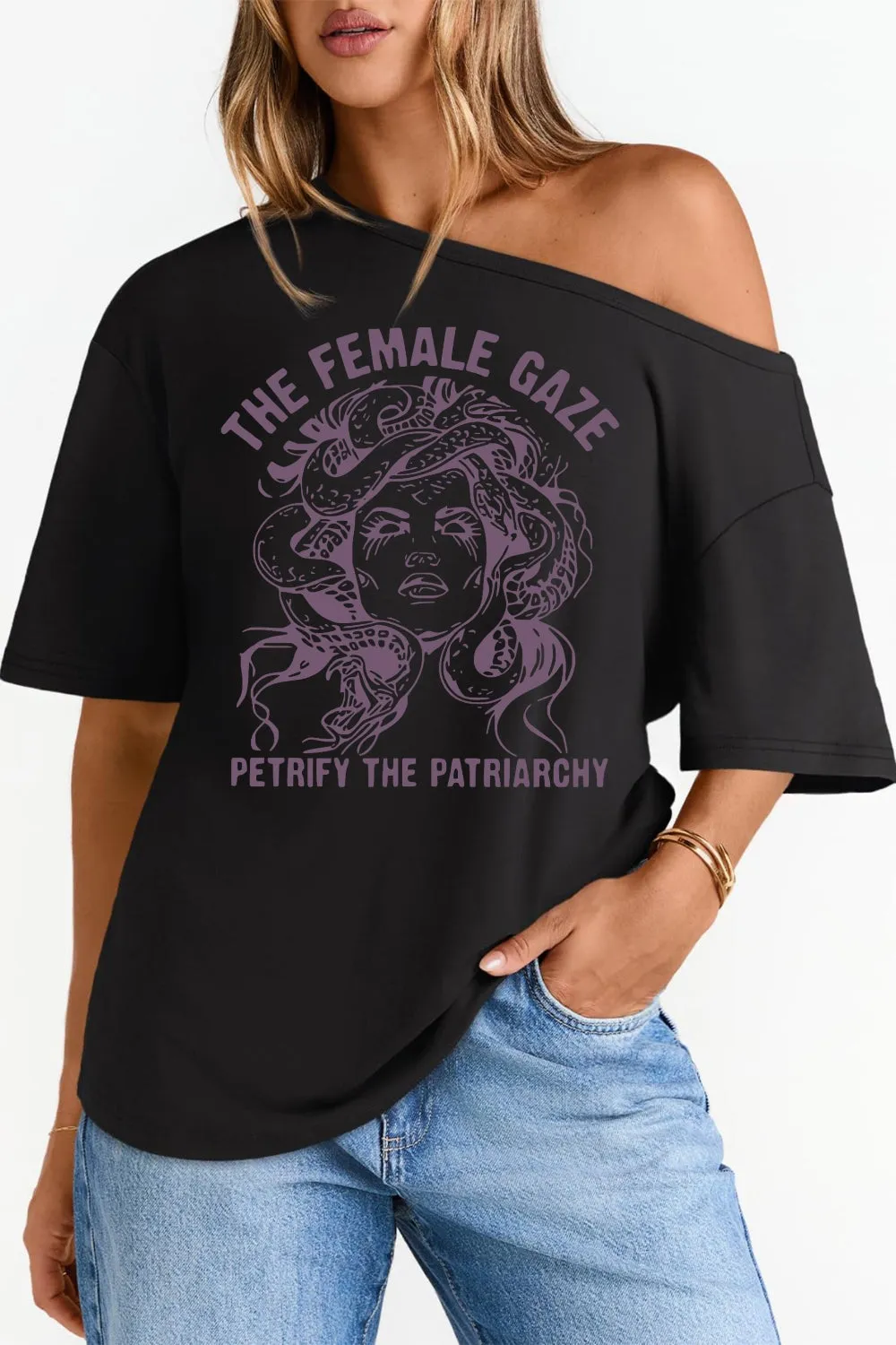 The Female Gaze Off The Shoulder Tee For Women sold by Fancy Tees