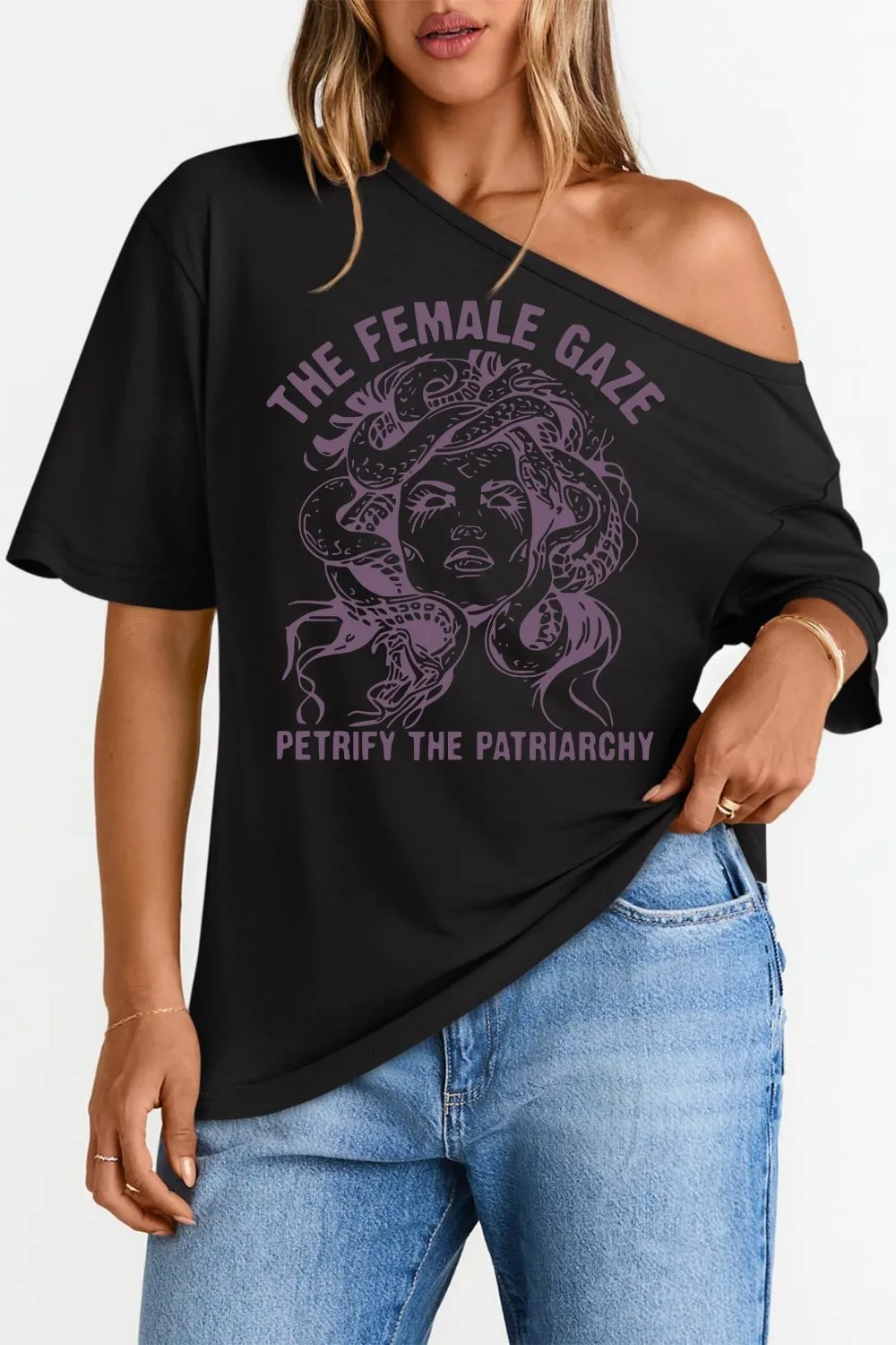 The Female Gaze Off The Shoulder Tee For Women sold by Fancy Tees product image thumbnail 4