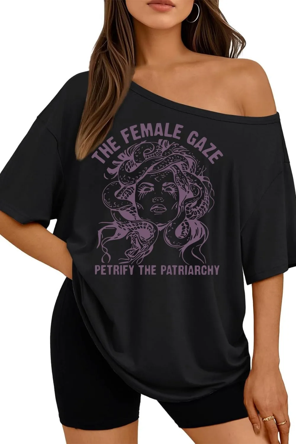 The Female Gaze Off The Shoulder Tee For Women sold by Fancy Tees product image thumbnail 2