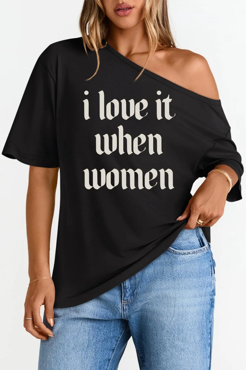 I Love It When Women Off The Shoulder Tee For Women sold by Fancy Tees product image thumbnail 4