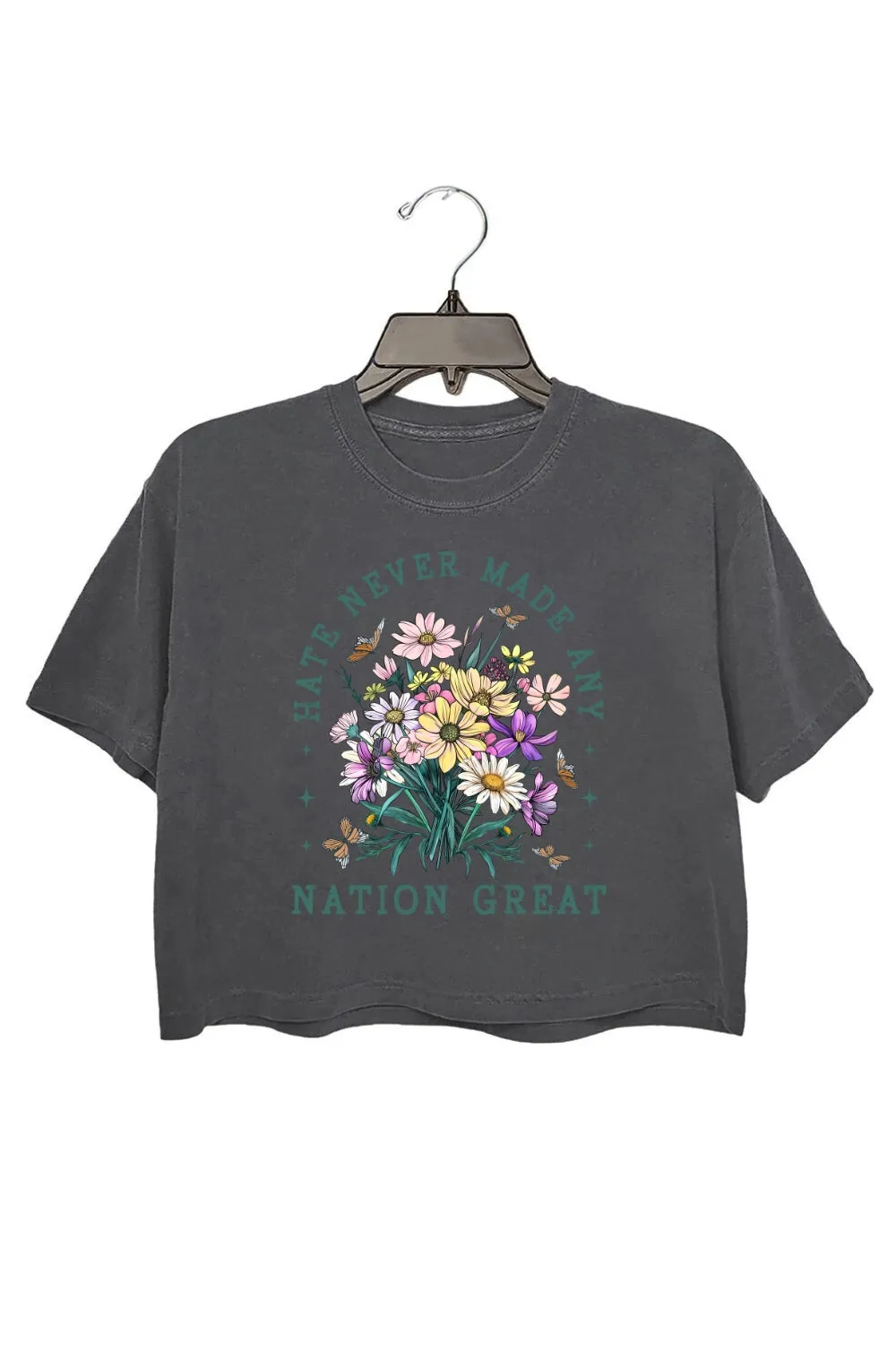 Hate Never Made Any Nation Great Floral Crop Top For Women sold by Fancy Tees product image thumbnail 2