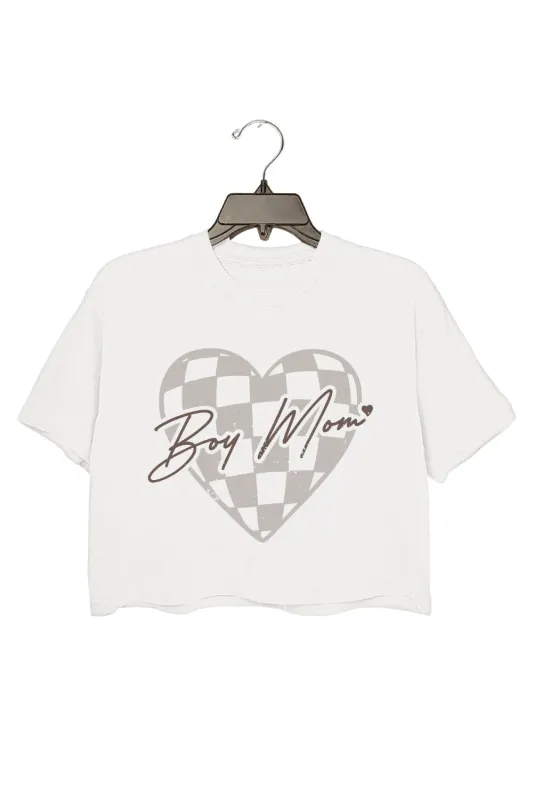 Boy Mom Heart Crop Tee For Women made by Fancy Tees