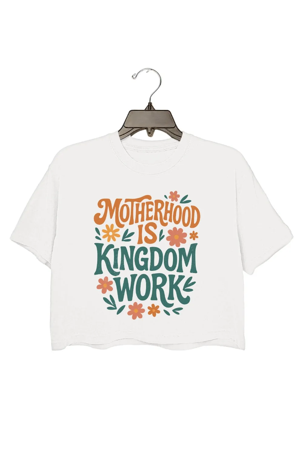Motherhood Is Kingdom Work Floral Crop Tee For Women sold by Fancy Tees product image thumbnail 2