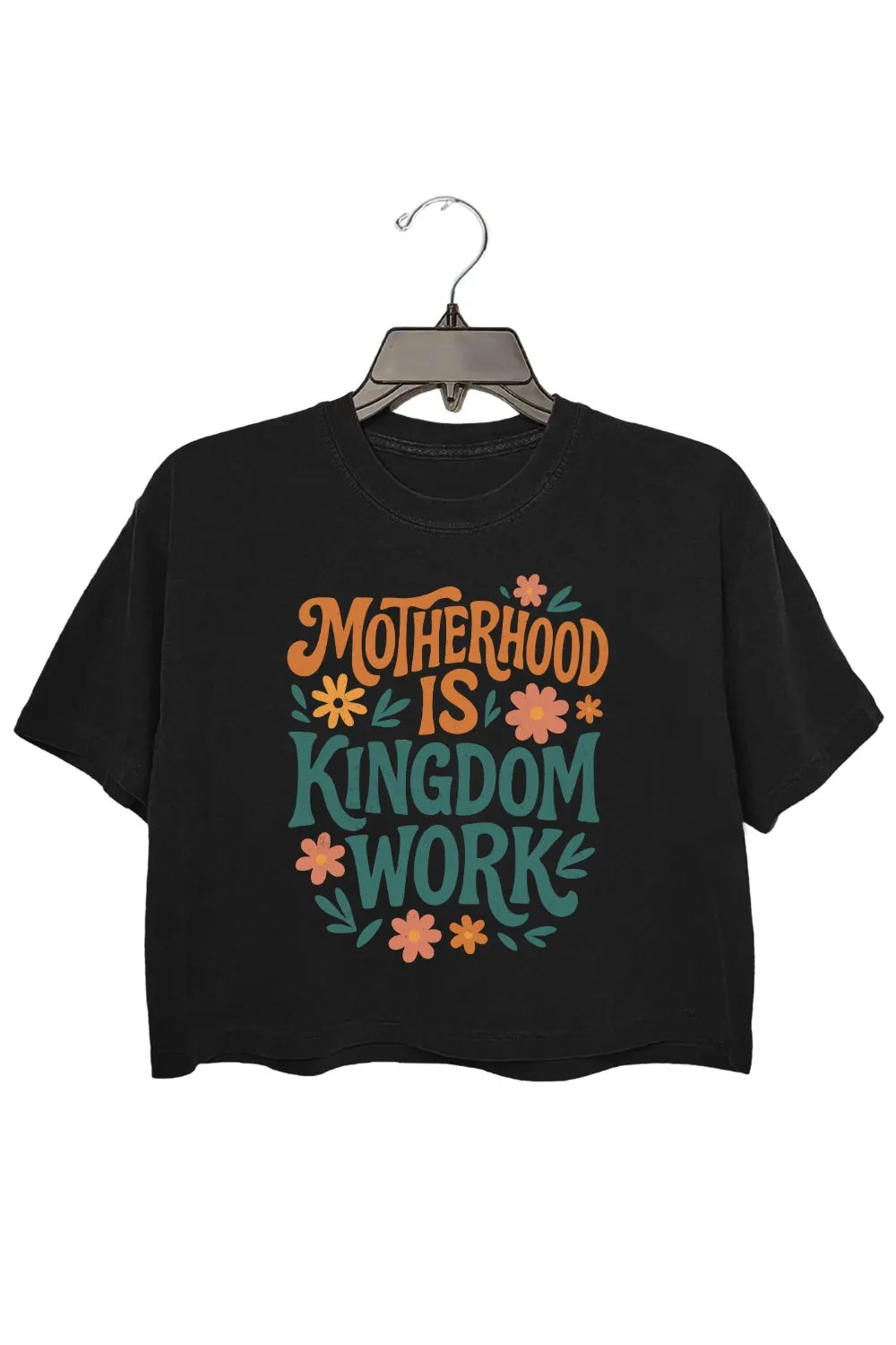 Motherhood Is Kingdom Work Floral Crop Tee For Women sold by Fancy Tees product image thumbnail 3