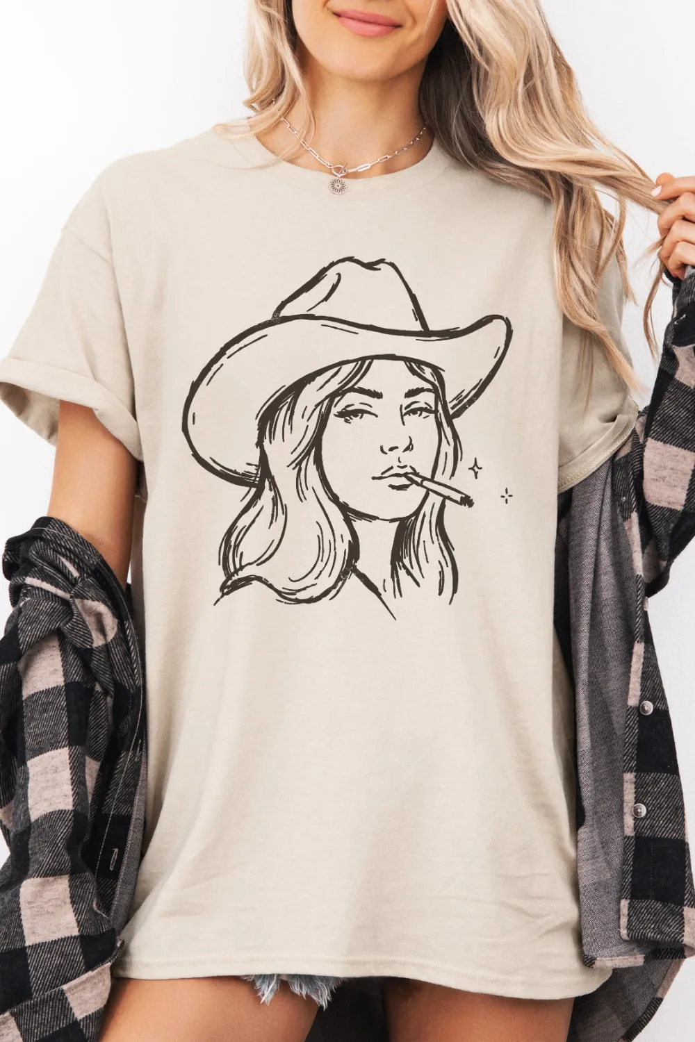 Cowgirl Line Art Western Tee For Women sold by Fancy Tees