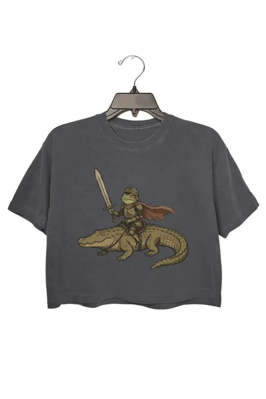 Frog Knight Riding Alligator Crop Tee For Women made by Fancy Tees