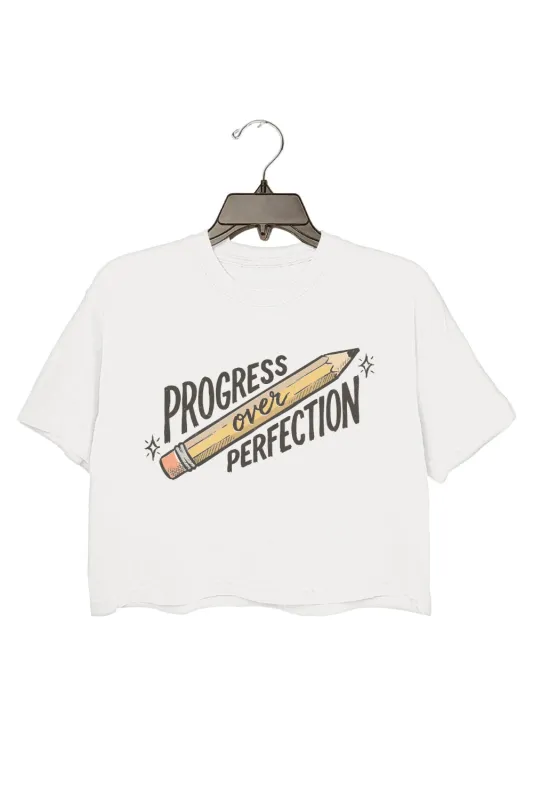 Progress Over Perfection Teacher Crop Tee For Women made by Fancy Tees