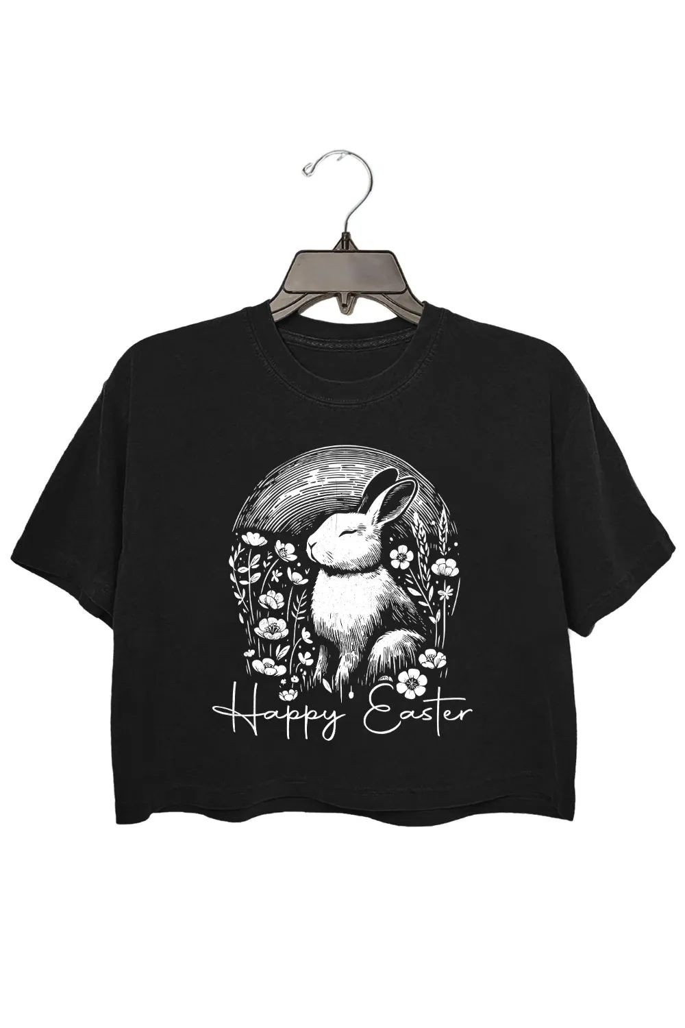 Happy Easter Bunny in Flowers Crop Tee For Women sold by Fancy Tees product image thumbnail 2