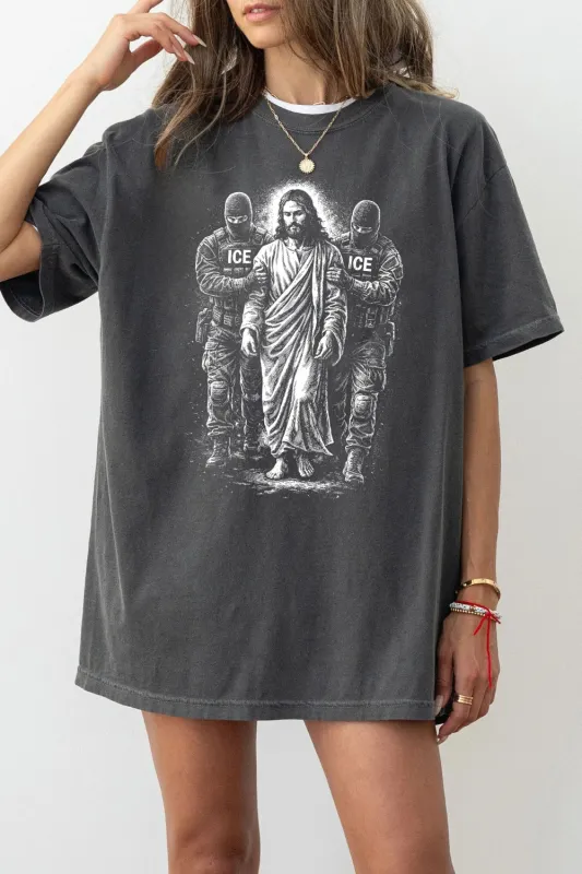Jesus Arrested Parody Anti ICE Tee For Women made by Fancy Tees