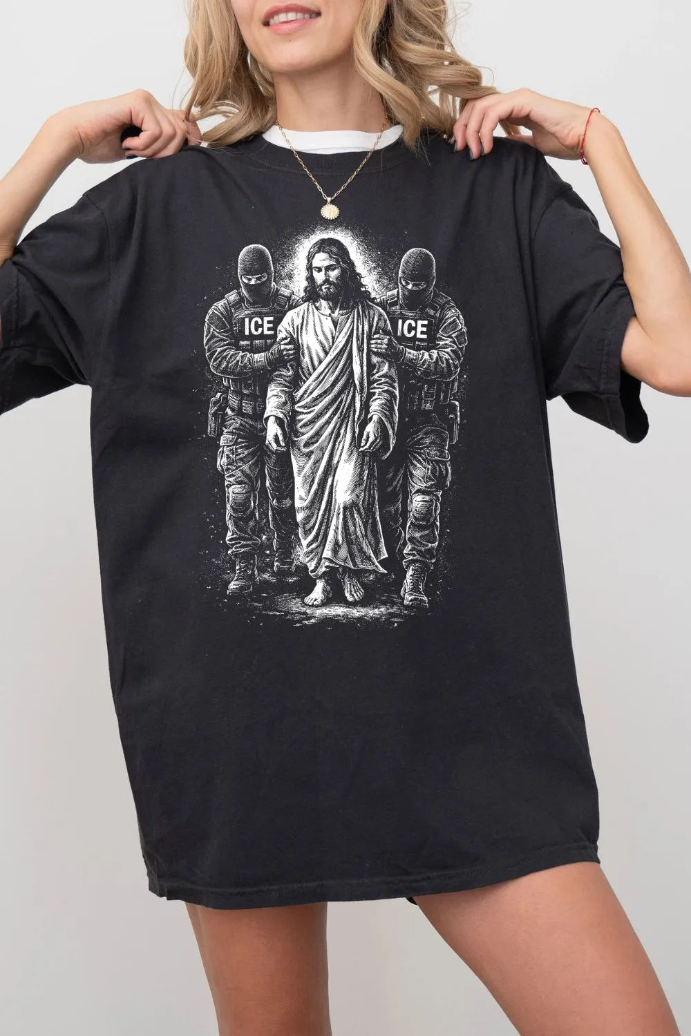 Jesus Arrested Parody Anti ICE Tee For Women sold by Fancy Tees product image thumbnail 2