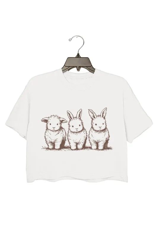 Cute Bunny Cows Easter Crop Tee For Women made by Fancy Tees
