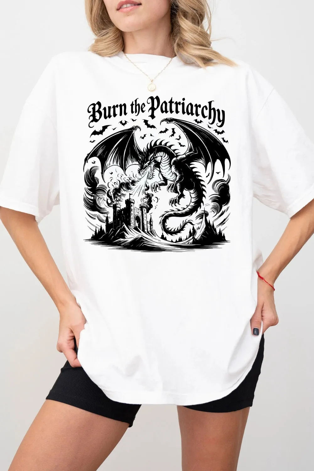 Burn The Patriarchy Feminist Dragon Tee For Women sold by Fancy Tees product image thumbnail 4
