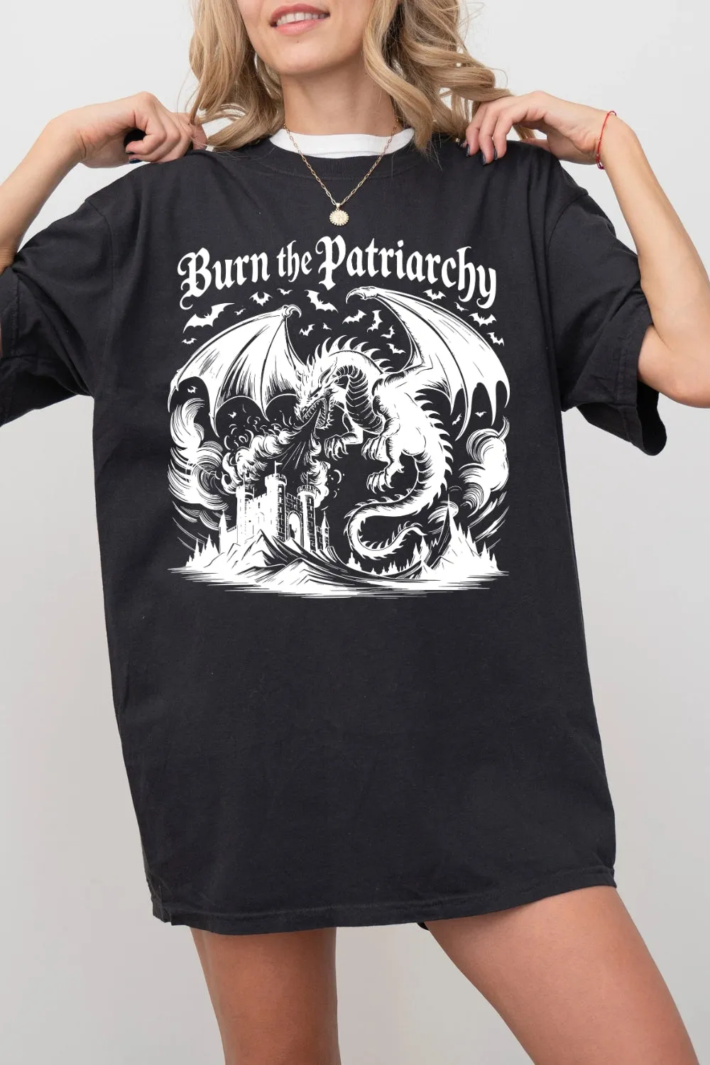 Burn The Patriarchy Feminist Dragon Tee For Women sold by Fancy Tees product image thumbnail 3