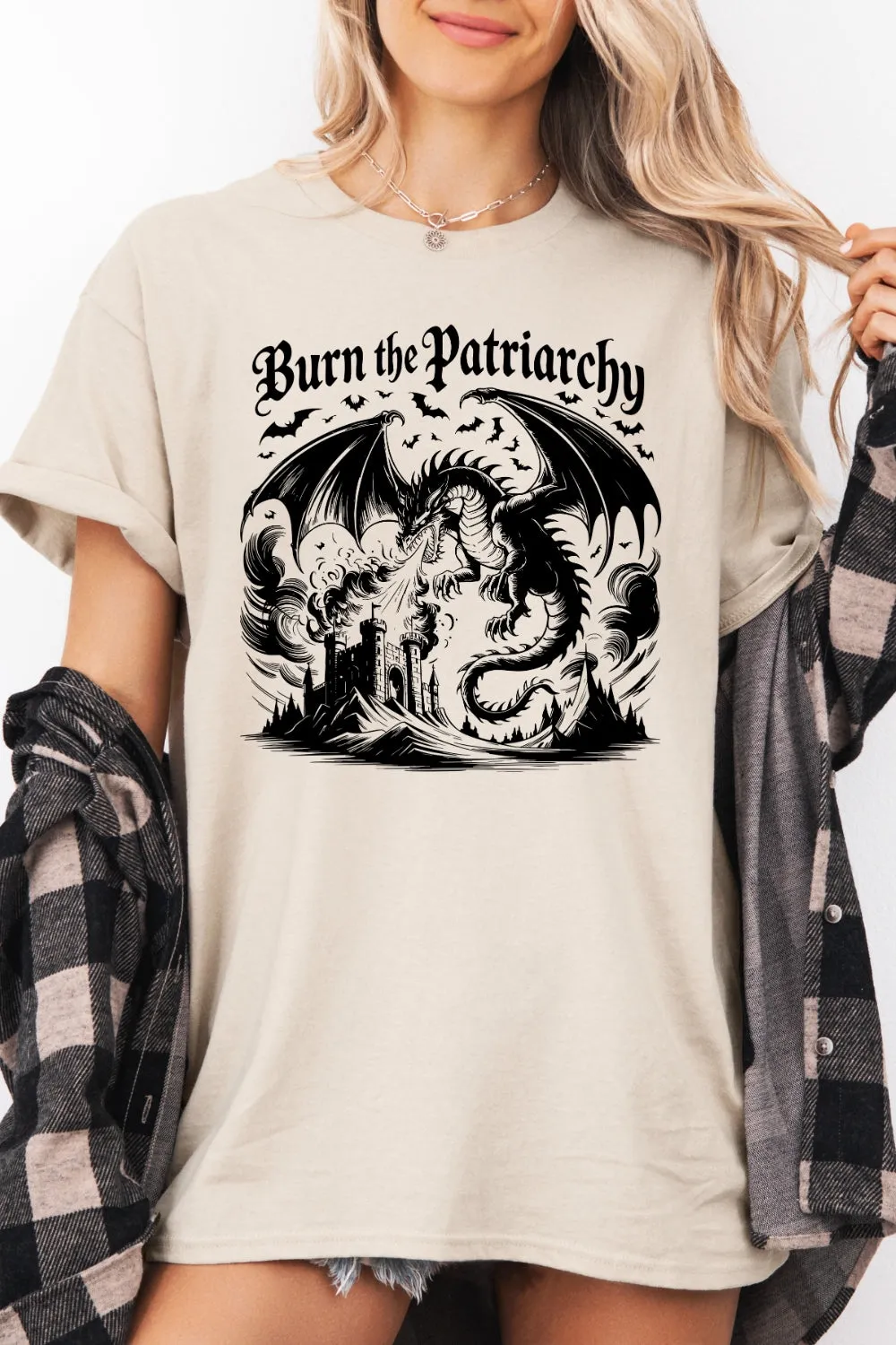 Burn The Patriarchy Feminist Dragon Tee For Women sold by Fancy Tees product image thumbnail 2