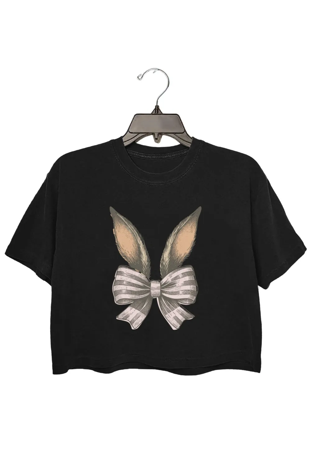 Bunny Ears and Bow Crop Tee For Women sold by Fancy Tees product image thumbnail 3