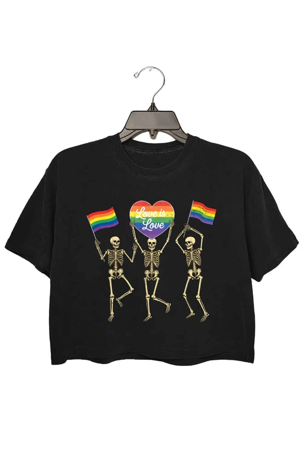 Retro Skeleton Love is Love Pride Crop Tee For Women sold by Fancy Tees product image thumbnail 3