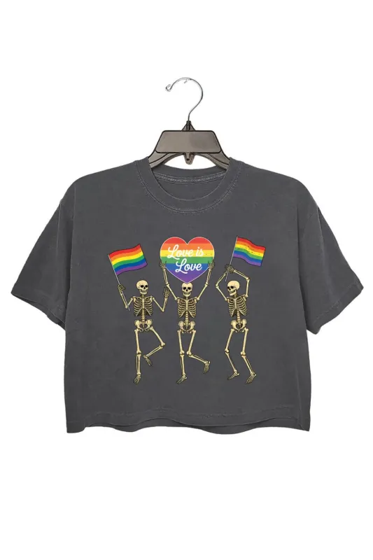 Retro Skeleton Love is Love Pride Crop Tee For Women made by Fancy Tees