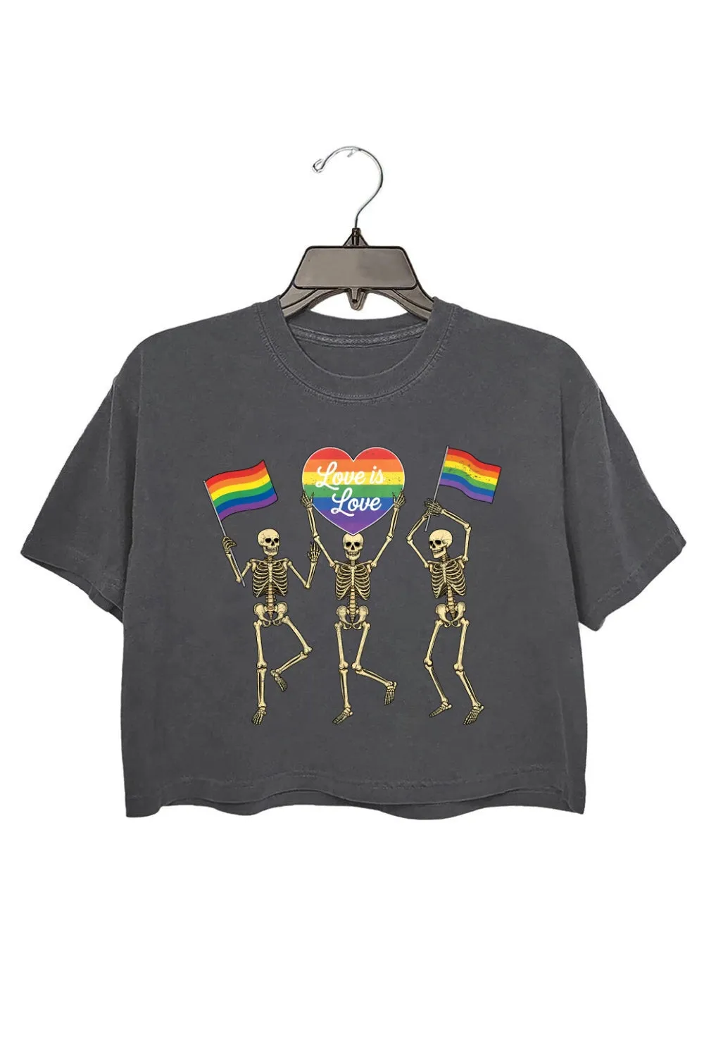 Retro Skeleton Love is Love Pride Crop Tee For Women sold by Fancy Tees