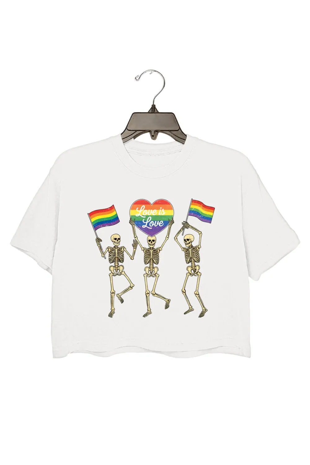 Retro Skeleton Love is Love Pride Crop Tee For Women sold by Fancy Tees product image thumbnail 2