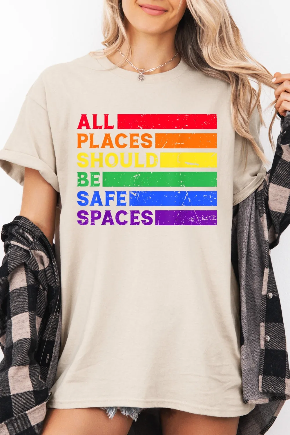 All Places Should Be Safe Spaces Pride Tee For Women sold by Fancy Tees product image thumbnail 2