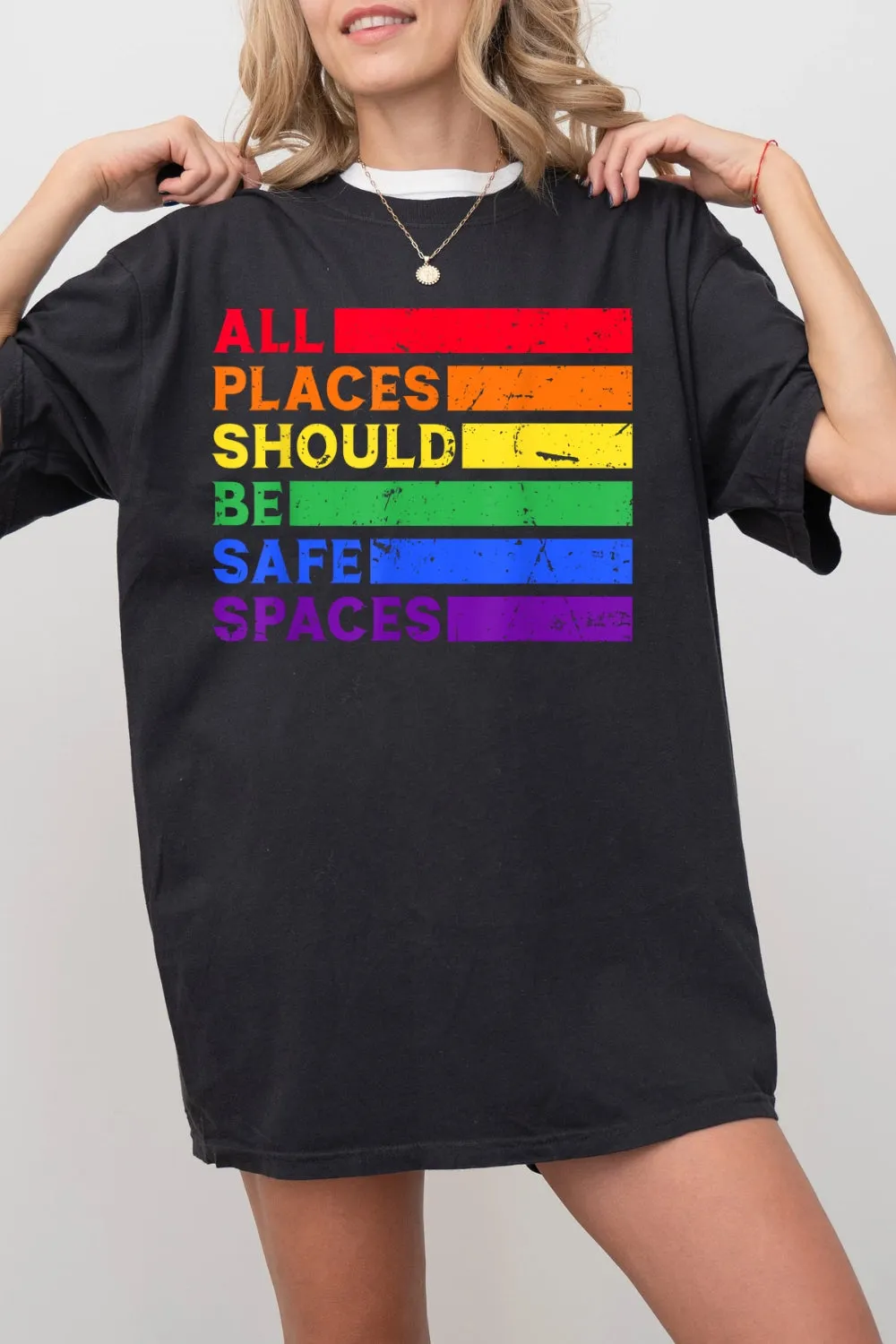 All Places Should Be Safe Spaces Pride Tee For Women sold by Fancy Tees product image thumbnail 3