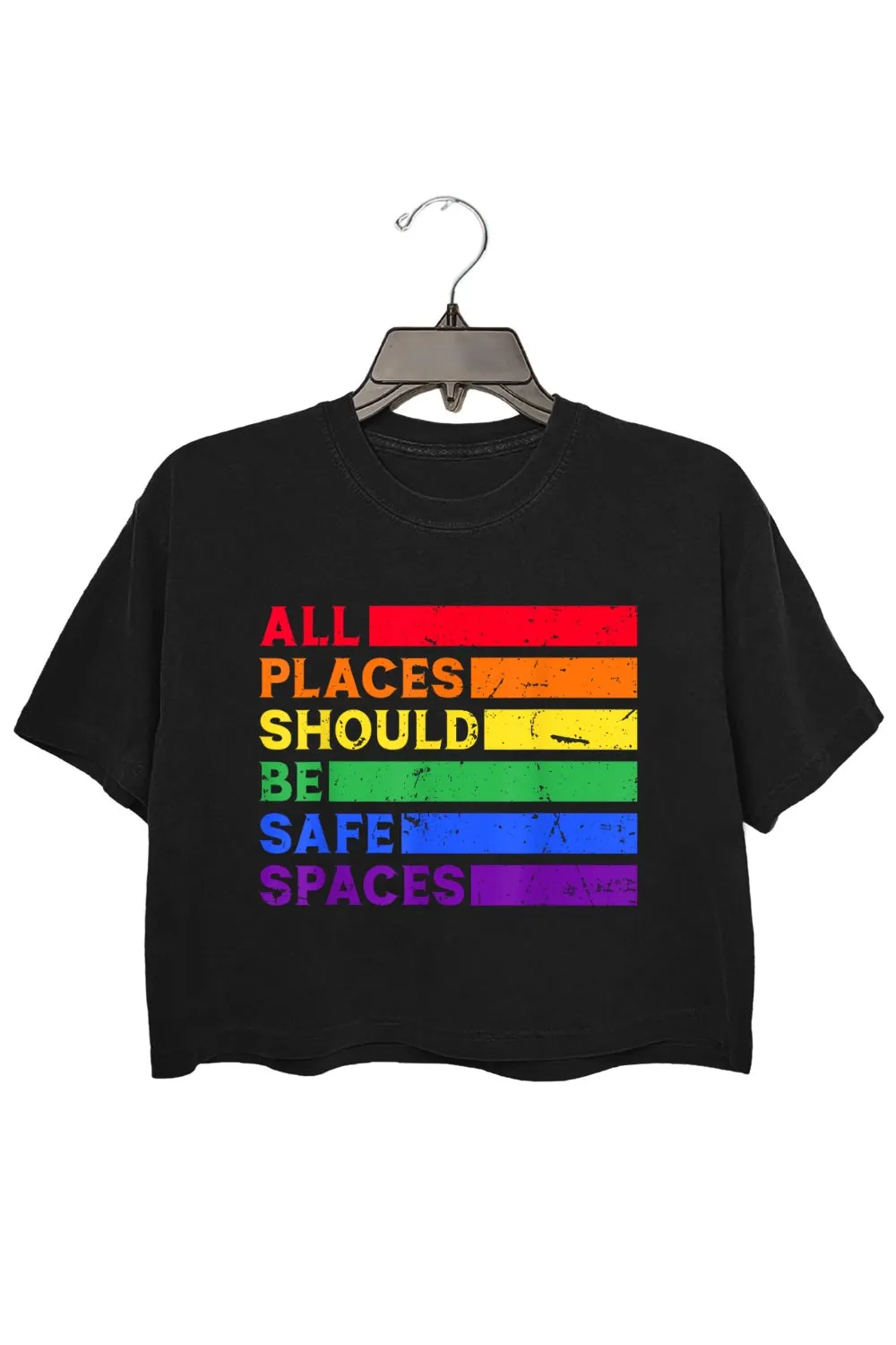 All Places Should Be Safe Spaces Pride Crop Tee For Women sold by Fancy Tees product image thumbnail 3